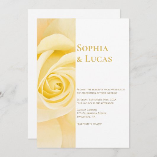 Moderne Gelbrosenhochzeit Einladung (Vorne/Hinten)