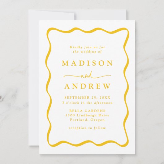 Moderne Gelbwavy-Frame-Foto-Hochzeit Einladung (Vorderseite)