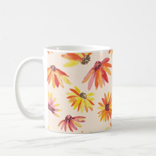 Moderne gemalte orange Blumen Muster Kaffeetasse (Links)