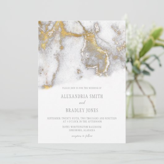 Moderne gemarmorte Grau-und Einladung (Stehend Vorderseite)