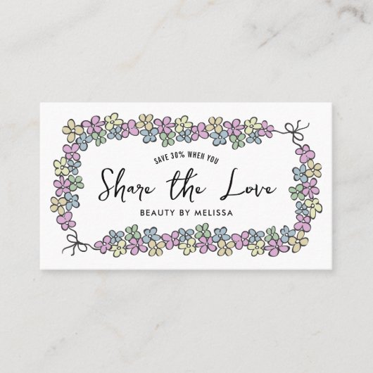 Moderne gemeinsame Nutzung der Liebe Girly Floral Empfehlungskarte (Vorderseite)