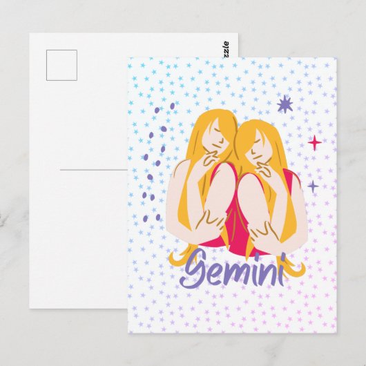 Moderne Gemini Twins Zodiac Postkarte (Vorne/Hinten)