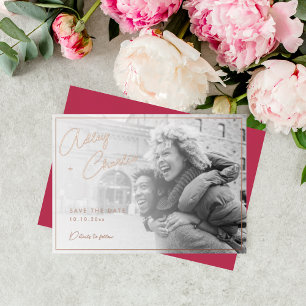 Moderne gemischte Schriftart Magenta Rose Gold Sav Folieneinladung