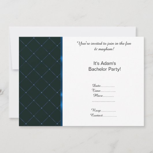 MODERNE GEMUSTERTE BLACK BLUE BACHELOR PARTEI EINLADUNG (Vorderseite)