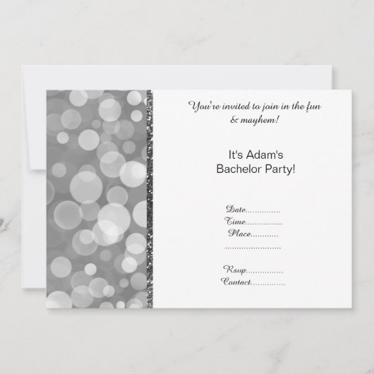 MODERNE GEMUSTERTE SILVER GRAY WHITE BACHELOR PART EINLADUNG (Vorderseite)