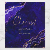 Moderne Geode Deep Blue Rose Gold Agate Wedding Weinetikett (Einzelnes Label)