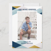 Moderne Geometric Blue Grad Foto Graduation Party Einladung (Vorderseite)