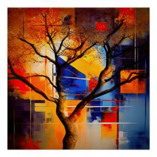 Moderne Geometrie Abstrakt mit Baum Poster