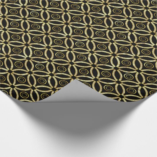 Moderne Geometrie aus Glitzer und Weiß auf Schwarz Geschenkpapier (Ecke)