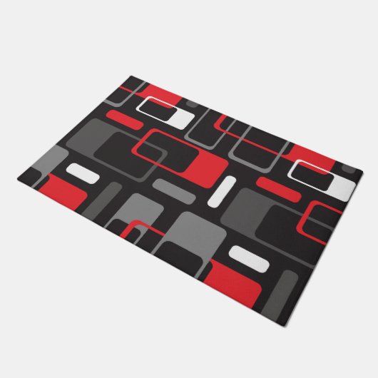 Moderne Geometrie des Mittelalters Schwarz / Grau  Fußmatte (Schrägansicht)