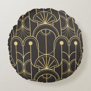 Moderne Geometrie: Goldene Linien Vintage Rundes Kissen