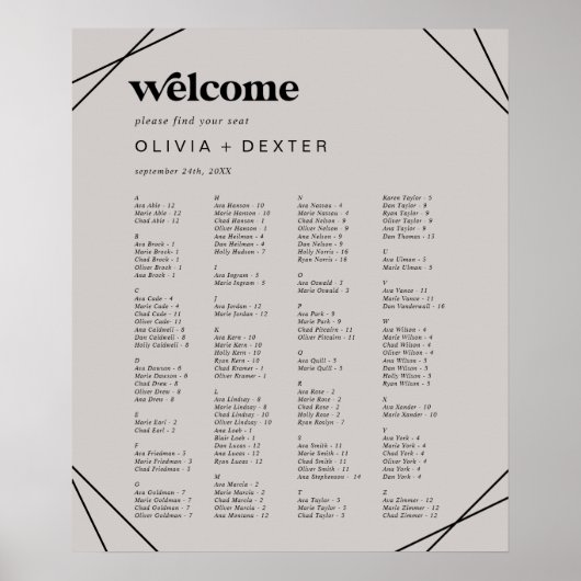 Moderne Geometrie | Grau-Alphabetische Sitztabelle Poster (Vorne)