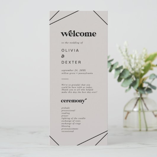 Moderne Geometrie | Gray Wedding Program Programm (Stehend Vorderseite)