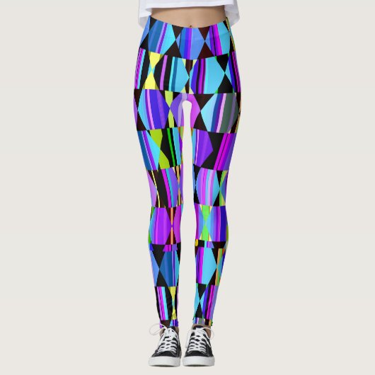 Moderne Geometrie in Lila und blau Leggings (Vorderseite)