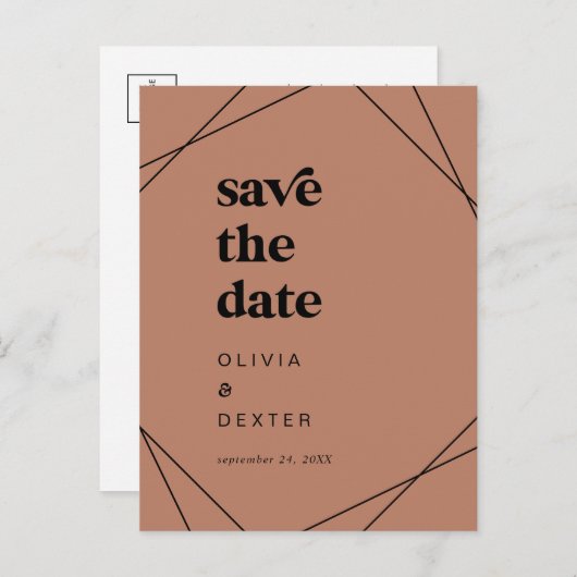 Moderne Geometrie | Kupfer Save the Date Einladungspostkarte (Vorne/Hinten)