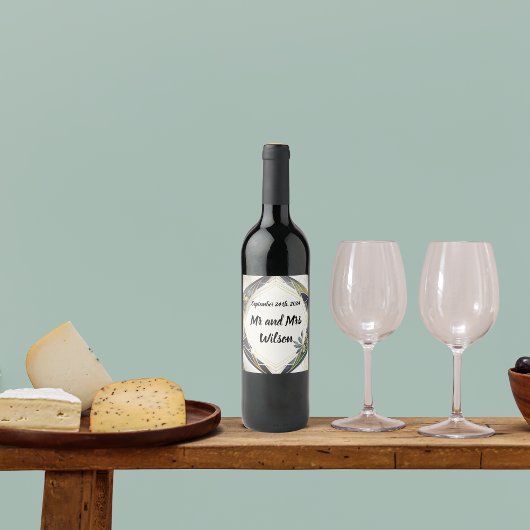 Moderne Geometrie mit kleinen Blume Hochzeit Weinetikett