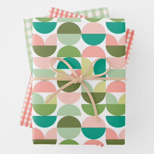 Moderne Geometrie Mitte - Grün & Pfirsichfarben Geschenkpapier Set (Beispiel)