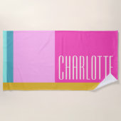 Moderne Geometrie Personalisiert Blau Rosa Gelb Strandtuch (Vorderseite)