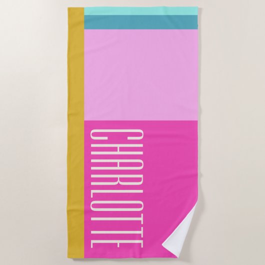 Moderne Geometrie Personalisiert Blau Rosa Gelb Strandtuch (Vorderseite)