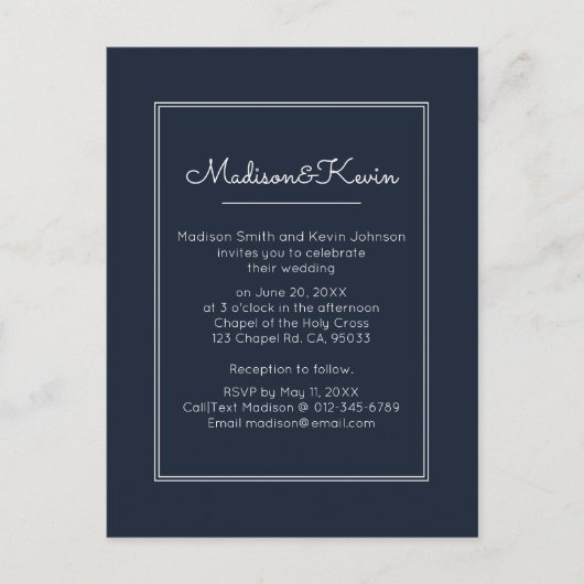 Moderne Geometrie | Simple Blue Wedding Postkarte (Vorderseite)