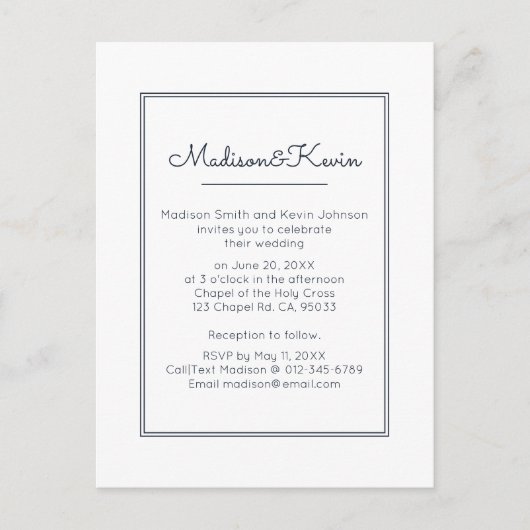 Moderne Geometrie | Simple Blue Wedding Postkarte (Vorderseite)