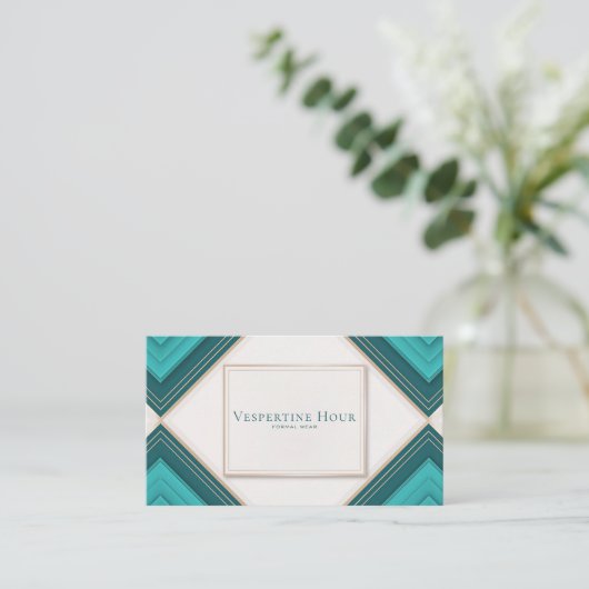 Moderne Geometrie Zickzack Aquamarin und Gold Visitenkarte (Stehend Vorderseite)