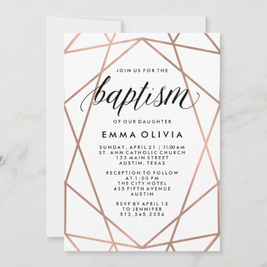 Moderne Geometrie zur weißen Taufe Einladung (Vorderseite)