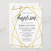 Moderne Geometrie zur weißen Taufe | Imitats Gold Einladung (Vorne/Hinten)