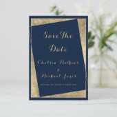 Moderne geometrisch-blaue Imitate Gold Save the Da Date (Stehend Vorderseite)