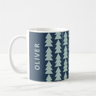 Moderne geometrisch blaue Weihnachtsbaumgrafik Kaffeetasse