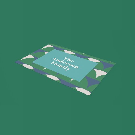 Moderne geometrisch-blaugrüne Retrofamilie Fußmatte