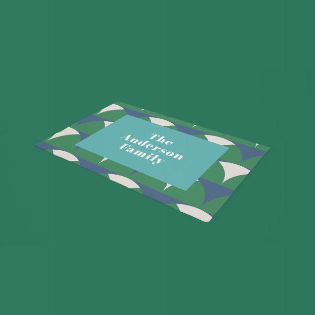 Moderne geometrisch-blaugrüne Retrofamilie Fußmatte (Von Creator hochgeladen)