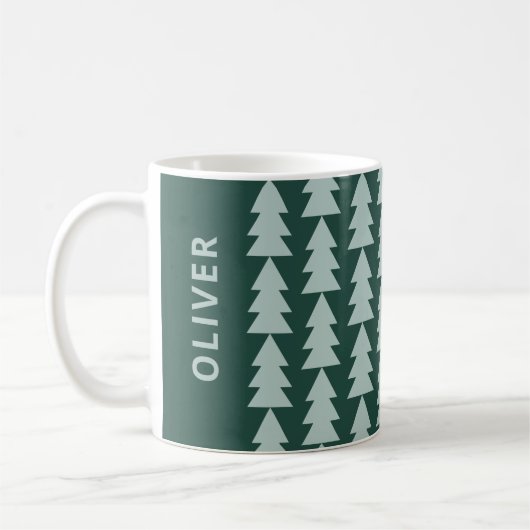 Moderne geometrisch blaugrüne Weihnachtsbaumgrafik Kaffeetasse (Links)