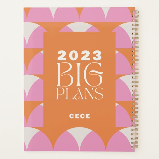 Moderne geometrisch orange-orange große Pläne Planer (Rückseite)