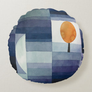 Moderne geometrische abstrakte blaue Orange Klee Rundes Kissen