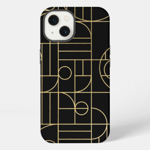 Moderne geometrische Art Deco Faux Gold/Schwarz iPhone 13 Hülle