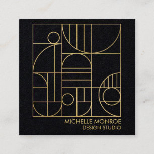 Moderne geometrische Art Deco Faux Gold/Schwarzes  Quadratische Visitenkarte