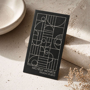 Moderne geometrische Art Deco Grau/Schwarze Design Visitenkarte
