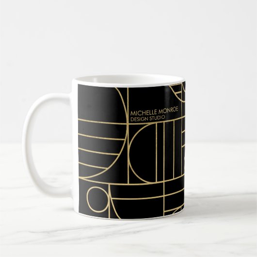 Moderne geometrische Art Deco Imitate Gold/Schwarz Kaffeetasse (Links)