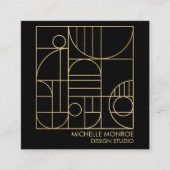 Moderne geometrische Art-Deco-Imitate Gold/Schwarz Quadratische Visitenkarte (Vorderseite)
