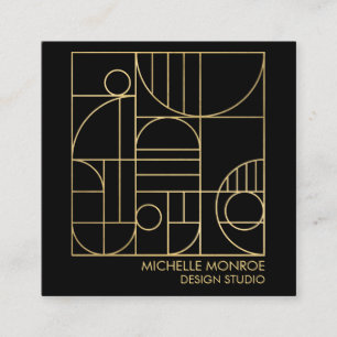 Moderne geometrische Art-Deco-Imitate Gold/Schwarz Quadratische Visitenkarte
