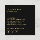 Moderne geometrische Art-Deco-Imitate Gold/Schwarz Quadratische Visitenkarte (Rückseite)