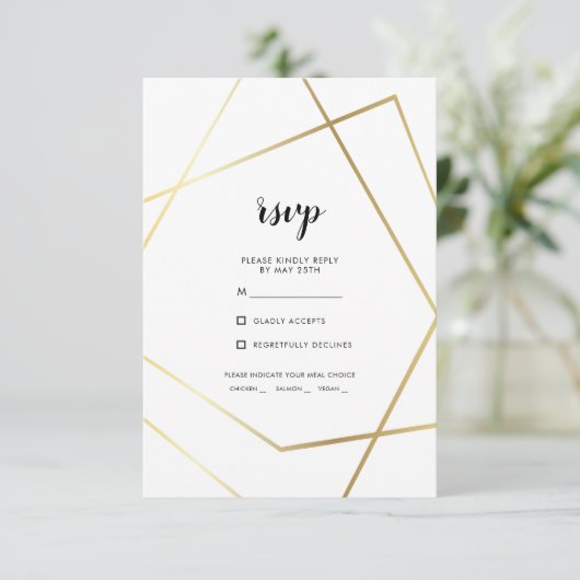 Moderne geometrische Auswahl an Hochzeitsmahlzeite RSVP Karte (Stehend Vorderseite)