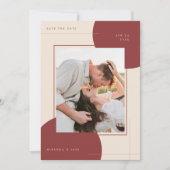 Moderne geometrische Beige Inline-Foto Hochzeit Save The Date (Vorderseite)