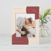 Moderne geometrische Beige Inline-Foto Hochzeit Save The Date (Stehend Vorderseite)