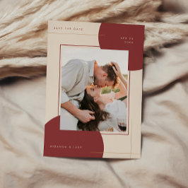 Moderne geometrische Beige Inline-Foto Hochzeit Save The Date