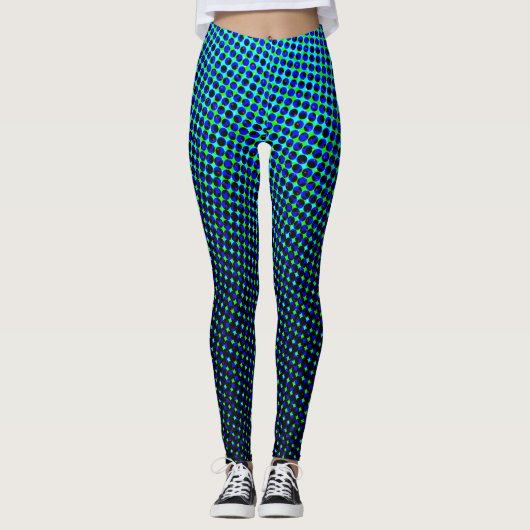 Moderne geometrische blaue Farbtöne Halbtone Pixel Leggings (Vorderseite)