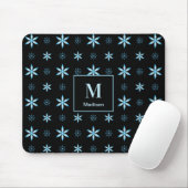 Moderne geometrische blaue florale Monogramm-Mausp Mousepad (Mit Mouse)