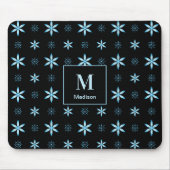 Moderne geometrische blaue florale Monogramm-Mausp Mousepad (Vorne)