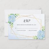 Moderne geometrische blaue Hydrangea Blumenhochzei RSVP Karte (Vorderseite)